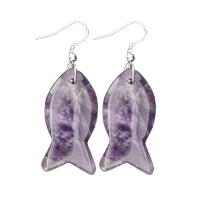 Pendientes colgantes con piedras preciosas de peces para mujer niña chakra curativo oreja de cristal Foto 1 de 4