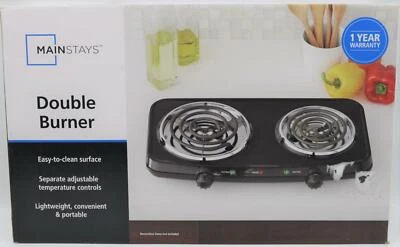 Mainstays Black Double Burner Lightweight Convenient & Portable NEW Open Box - Image 1 of 2