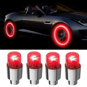 4Pcs Car Wheel Tire Tyre Air Valve Stem Cover Red LED Light Caps Accessories - Picture 1 of 8