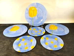 RARO DE COLECCIÓN Juego 6 Arco Francia TULIPÁN CIEL Azul Amarillo Tulipanes 3 Cena, 3 Ensaladas - Imagen 1 de 17