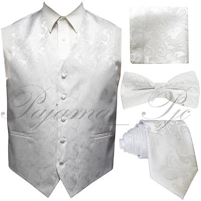 Men's Paisley Design Dress Vest and Neck Tie & Bow Tie & Hankie Set (4 in 1 Set) - Image 1 of 4