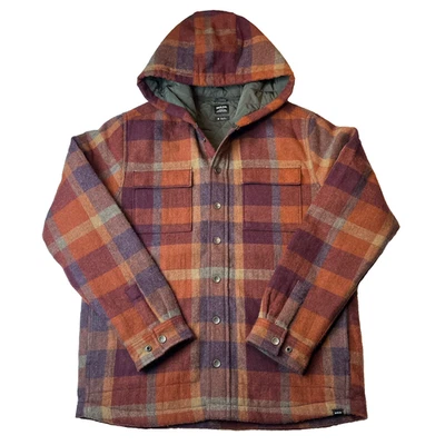 NEW prAna Asgard Hooded Flannel Quilt lined Jacket Orange Burgundy Plaid Medium - Image 1 of 4