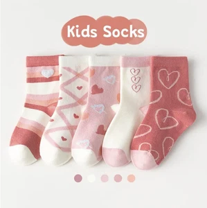 Pairs Girl's Kids Hearts Cartoon Pattern Cute Sweet Socks, Breathable Comfy Cre - Picture 1 of 5