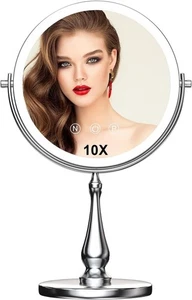 9" Large Lighted Makeup Mirror, 1X/10X 14.2"L x 8.7"W, Silver - Picture 1 of 7