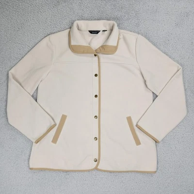 Chaqueta de fin de semana Susan Graver para mujer mediana blanca polar bolsillos delanteros a presión Foto 1 de 4