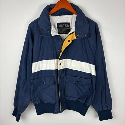 Chaqueta Nautica Para Hombres Azul Marino Blanco Rayas Cremallera L G Repelente al Agua Foto 1 de 4