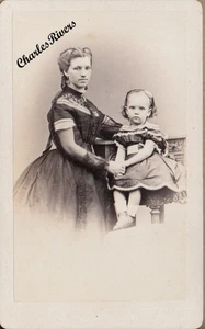 DRESDEN GERMANY CDV MOTHER & CHILD FASHION DRESSES VICTORIAN PHOTO #D4190 - Picture 1 of 2