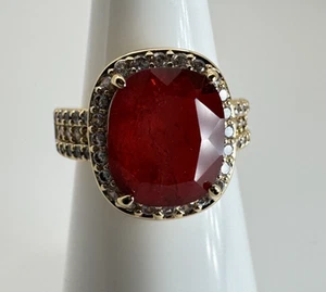 Size 6 Bomb Party July Ring - RG74921 "Eternal Fire & Delight" Ruby CZ On Gold - Picture 1 of 4