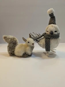 Glitzer Eichhörnchen und Mütze und Schal Vogel Deko Weihnachten Figuren - Bild 1 von 15