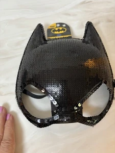 Halloween Costume Novelty Batman Half Mask. Black Sequins. Adult Size. New - Picture 1 of 12
