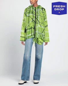 RRP€340 BLACK LABEL Techno Fabric Jacket Size M Green Printed Unlined Hooded - Picture 1 of 5