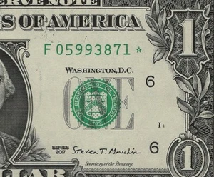 2017 $1 FDR STAR NOTE REPLACEMENT NOTE *** F05993871* CH UNCIRCULATED 1 of 5 - Picture 1 of 3