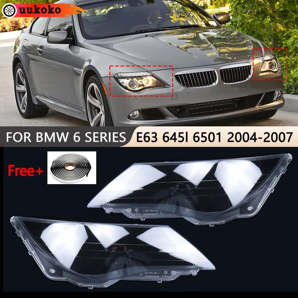 Pair Headlight Lens Clear Cover+Glue For BMW 6 Series E63 645i 650i 2004-2007 Foto 1 de 4