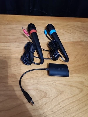 Conjunto de microfones Singstar vermelho e azul SCEH-0001 Sony PlayStation 2 com dongle - Imagem 1 de 4
