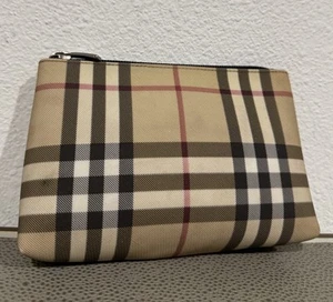 Burberry London Nova Check Netural Cosmetic Bag Vanity Pouch 7” X 5,5” - Foto 1 di 13