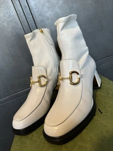 Gucci Damenstiefel weiß Leder Horsebit Reißverschluss Größe 5UK/EU38 - Bild 1 von 12