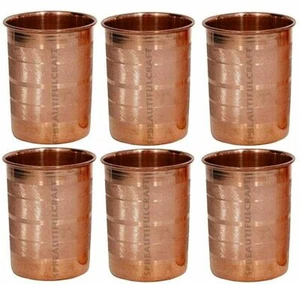 Pure Copper Water Tumbler Silvertouch Finish Drinking Glass Cup 300ML Set Of 6 - Picture 1 of 6