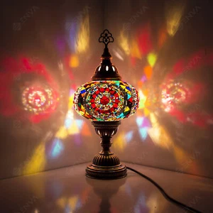 Turkish Moroccan Style Mosaic Multicolour Lamp Desk Table Light Lamp Large Globe - Picture 1 of 8