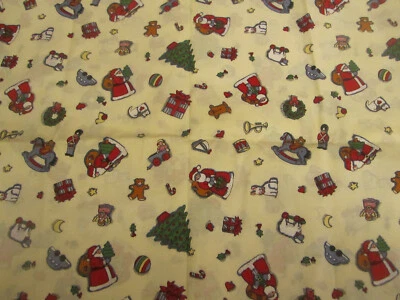 Cotton Fabric Christmas Tossed Toys Santa on Cream Fabric Traditions 1994 1ydx44 - Image 1 of 4