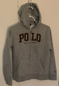 Polo Ralph Lauren Boys Full Zip Hoodie Jacket Sz Large 14-16 Hooded Grey Youth - Picture 1 of 8