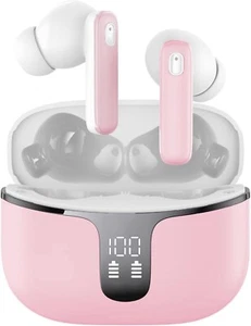 Kabellose Bluetooth 5.2 Ohrhörer, Kopfhörer mit 4 Mikrofonen, 43H Bluetooth - neu pink - Bild 1 von 1
