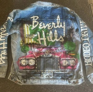 Vintage 1980’s Aviation Team Hand Painted Denim & Sequin Jacket Size Large! - Picture 1 of 8