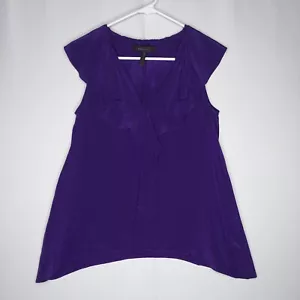 BCBGMaxazria Y2K Silk Sleeveless Top Women XXS Purple Ruffle V-Neck Satin Blouse - Picture 1 of 8