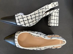 Just Fab Women’s Pumps Edith White Boucle Sz 8 Black & White Boucle Fabric NIB - Picture 1 of 6