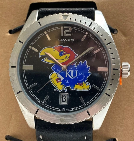 New Kansas Jayhawks Sparo Guard Style Men's Sports Watch Black Leather Band Cover