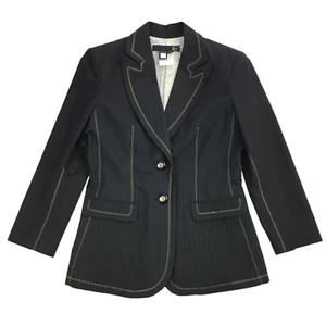Roberto Cavalli Blazer Womens 44 Black Pinstripe Gold Stitching Snakeskin Liner - Picture 1 of 17