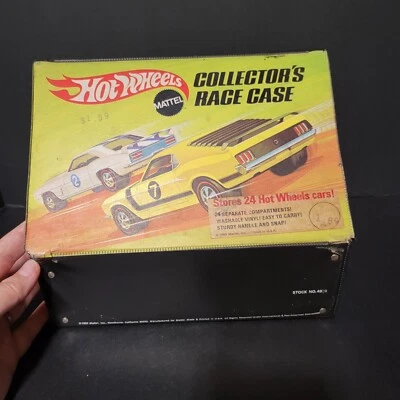 Vintage dated 1969 Hot Wheels Collector's Race Case w/ 18 toy trucks & cars - Image 1 of 4