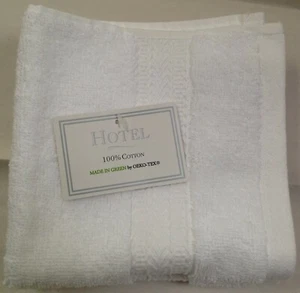 NUEVO CON ETIQUETAS HOTEL HECHO EN VERDE 3 BLANCO PAÑO DE ALGODÓN TOALLA - Imagen 1 de 2