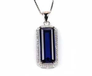 Top Sapphire Blue Emerald Pendant Lab-Created Sterling Silver Sapphire Necklaces - Picture 1 of 6