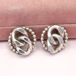 Vintage Silver Industrial MCM Machinist Flat Curb Chain Earrings - Picture 1 of 13