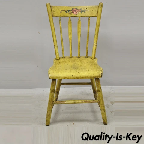 Frederick Loeser & Co Yellow American Primitive Hitchcock Painted Side Chair (A) Cover