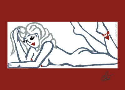 JACQUELINE DITT - Pin Up Girl stripped ltd.sign.Druck Grafik ger.13x18 cm Erotik - Bild 1 von 3