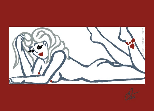 JACQUELINE DITT - Pin Up Girl stripped ltd.sign.Druck Grafik ger.13x18 cm Erotik - Bild 1 von 3