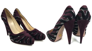 Women's Prada Heels Purple Pumps Velour Leather Shoes Italy Size 40 US 10 UK 7 - Picture 1 of 16