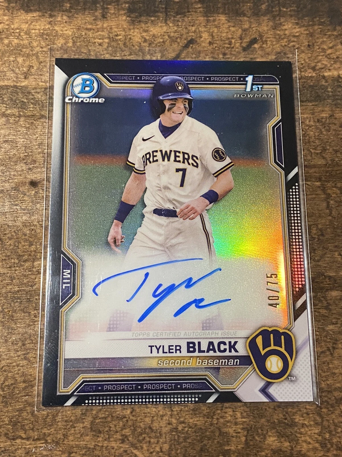 2021 Bowman Chrome Draft Tyler Black Refractor Black Auto /75 Brewers 1st RC