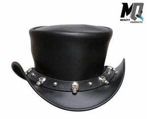 Sombrero de copa de cuero El Dorado gótico sombrero de copa de cuero de vaca Steampunk Deadman Motociclista sombrero de copa - Imagen 1 de 3