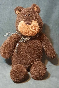 Gund MUGZEY JR. Brown Bear 12" Soft Plush Brown Plaid Sheer Nylon Bow - Picture 1 of 4