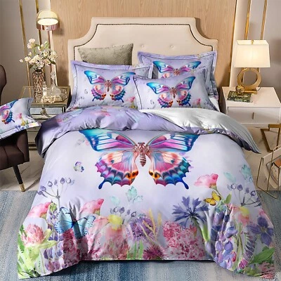 WONGS BEDDING Soft Butterfly Duvet Cover with Pillow Cases Bedding Set Single Double King Size