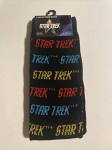 Calcetines Star Trek Crew para hombre (talla de zapato 6-12) logotipo de texto negro rojo azul nuevos - Imagen 1 de 2