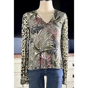NWOT Neu $98 Anthropologie Sibley V-Ausschnitt Elefant Leopard Tier Bluse Top XS - Bild 1 von 8