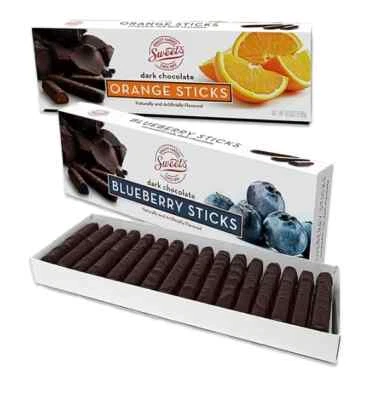 Dulces Palitos de Caramelo Chocolate Oscuro Naranja y Chocolate Oscuro Arándano Paquete de 2 Foto 1 de 2