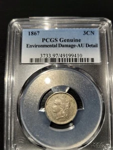 1867 Three Cent Nickel PCGS AU Detail - Picture 1 of 5