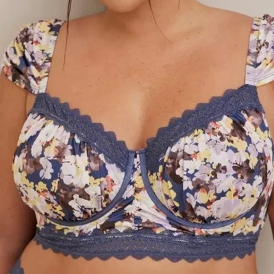 Torrid Curve Bra Size 3X Blue Floral Underwire Longline Cap Sleeve Bralette  - Image 1 of 4