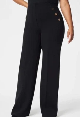 Latest $158 SPANX PONTE BUTTON FRONT WIDE LEG PANTS-20849Q-BLACK-Sz 1X Petite - Image 1 of 4