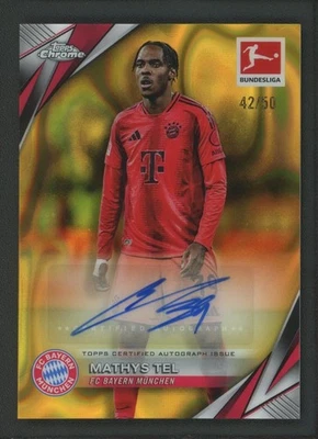 2025 MATHYS TEL 42/50 AUTO TOPPS CHROME BUNDESLIGA LAVA GOLD AUTOGRAPHS - Image 1 of 2