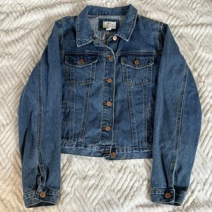 Forever 21 Essential Denim Jacket Y2K 100% Cotton Sz Large Pockets Buttons - Picture 1 of 8